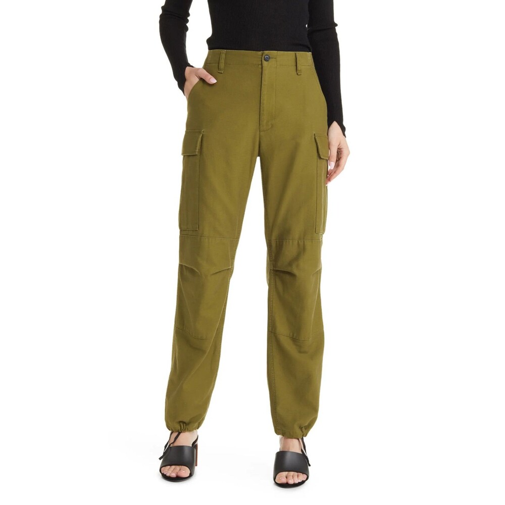 Rag & Bone Valli High Waist Cargo Pants Womens 10 Green Drawstring Hem Utility